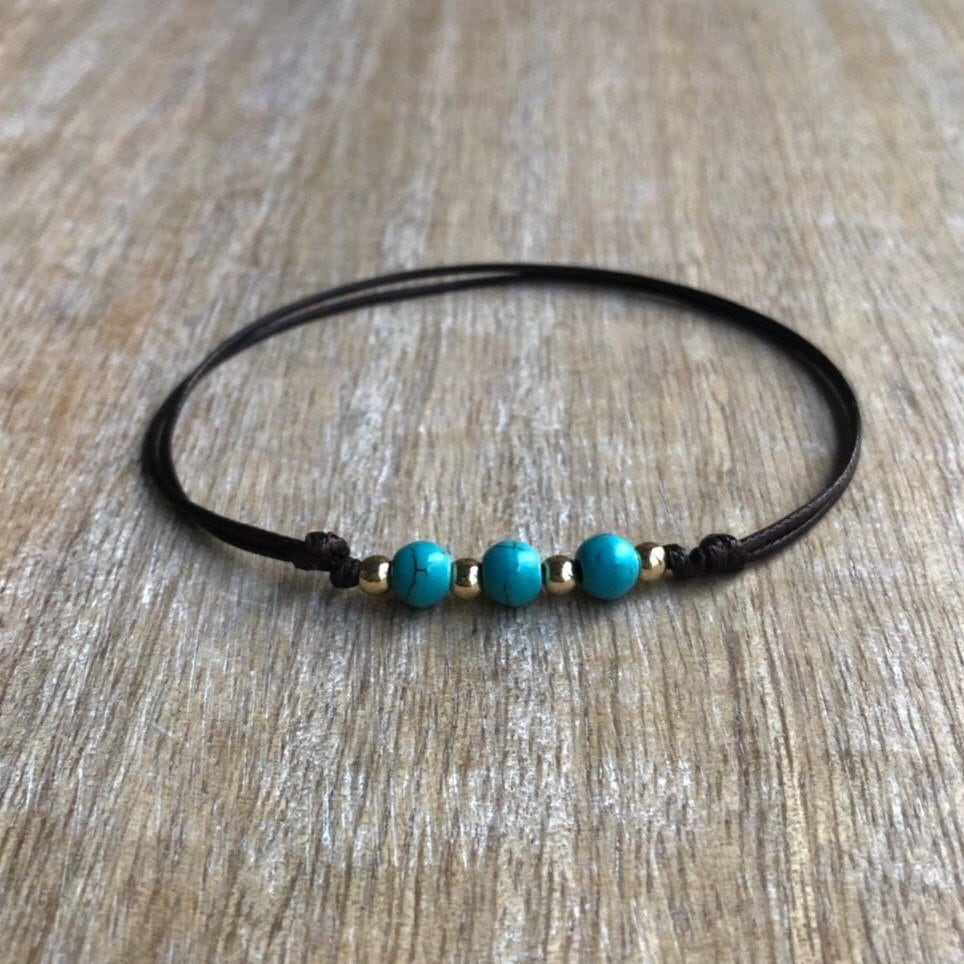 Neue Smyrna, Türkis Perle Fußkettchen Goldakzente Braun Schnur Wa001768 von Fanfarria