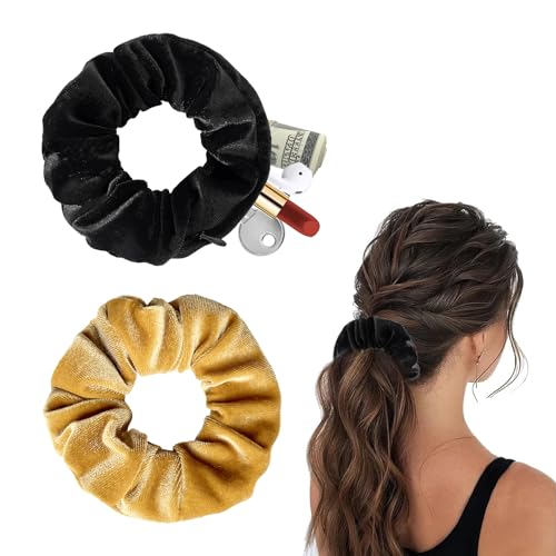 Haargummis Damen,Geldversteck zum Verstecken,mit Reißverschluss Tasche,Reise-Gadgets für Damen,können Wertsachen aufbewahren,Safe Urlaub (Schwarz,Gelb) von FangBoJie