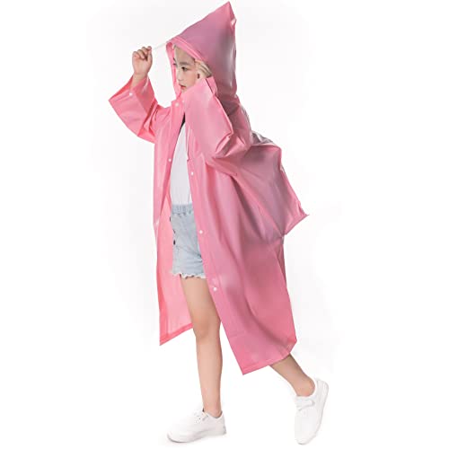 Fangehong Kinder Wasserdicht Regenmantel, EVA Regen Overall für Mädchen Jungen, Kleinkind Regenponcho Regencape mit Kapuze, Kinder Regenanzug Regenjacke für Schule Wandern Radfahren (Rosa) von Fangehong