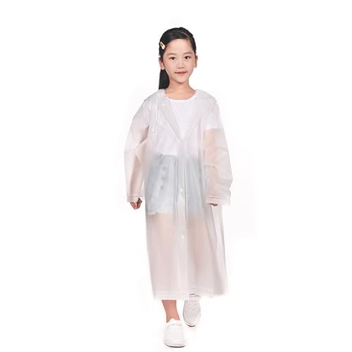 Fangehong Kinder Wasserdicht Regenmantel, EVA Regen Overall für Mädchen Jungen, Kleinkind Regenponcho Regencape mit Kapuze, Kinder Regenanzug Regenjacke für Schule Wandern Radfahren (Weiß) von Fangehong