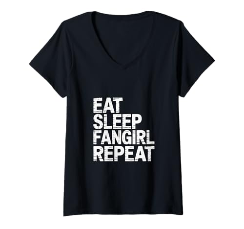 Damen Eat Sleep Fangirl Repeat Fandom Culture Support - T-Shirt mit V-Ausschnitt Damen Eat Sleep Fangirl Repeat Fandom Culture Support - T-Shirt mit V-Ausschnitt von Fangirl -Kulturroutine