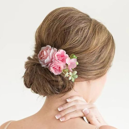 Fangsen #527 Haarkamm mit rosa Beeren, Rose, Festival-Kopfschmuck für Urlaub, Cosplay, Damen, Party, Silber von Fangsen