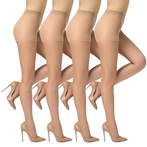 Fangshu 4 Paare 20D Strumpfhosen Damen, Transparente Feinstrumpfhose Hautfarbe & Schwarze Seidenstrumpfhose Damen Leicht Und Atmungsaktiv Perfekt Für Röcke Und Abendgarderobe von Fangshu