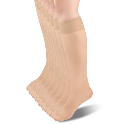 Fangshu 8 Pack Kniestrümpfe Damen, 15 DEN Reißfest Nylonstrümpfe Damen Transparente Feinkniestrümpfe Seidig Nylon Socken von Fangshu