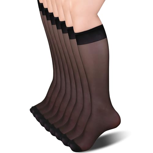 Fangshu 8 Pack Kniestrümpfe Damen, 15 DEN Reißfest Nylonstrümpfe Damen Transparente Feinkniestrümpfe Seidig Nylon Socken von Fangshu