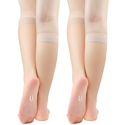 Fangshu Kniestrümpfe Damen Rutschfest - 2 Paar Ultradünn Reißfest Nylonstrümpfe Damen - Transparente Feinkniestrümpfe Seidig Nylon Socken von Fangshu