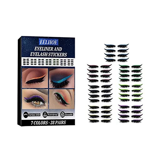 Fangteke Künstliche Wimpern, Eyeliner und Wimpern Sticker 2 in 1 Wasserdichte Wiederverwendbare Eyeliner Wimpern Aufkleber, Einfach zu Bedienen und zu Entfernen, 4 Paar von Fangteke