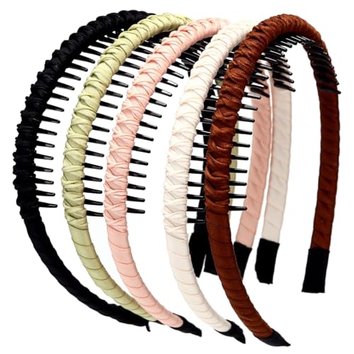 Fangzichen 5 x Zahnkamm-Stirnband, mehrfarbig, rutschfest, für Damen und Mädchen, hält das Haar zurück, bleibt flexibel, Haarband mit Zähnen zum Waschen von Gesicht Make-up (gemischte Farbe 01) von Fangzichen