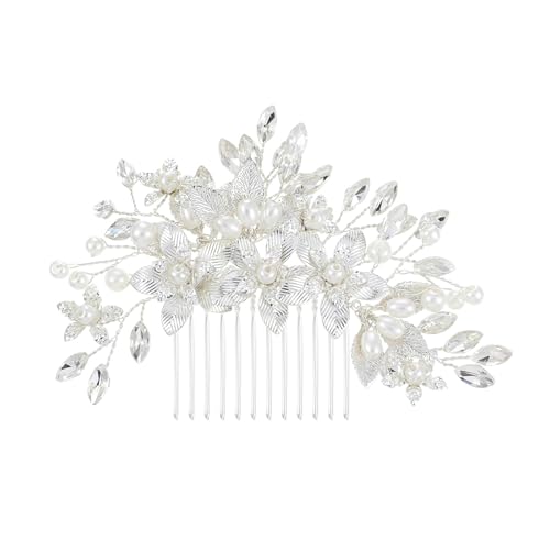 Fangzichen Kristall Braut Haarkämme Dekorative Braut Hochzeit Haarkämme mit Strass Blume Hochzeit Clips Zubehör für Bräute und Frauen, 1 Stück (Silber) von Fangzichen