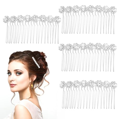 Fangzichen Strass-Haar-Accessoires: 4 Stück Braut-Haarschmuck mit Kristall-Silberkämmen, Hochzeits-Seitenclips von Fangzichen