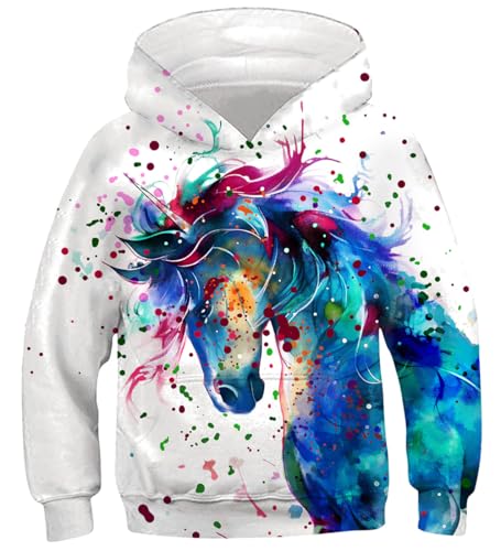 Fanient 3D Cool Drucken Sport Langarm Sweatshirts Pferd Pullover Hoodies für Teen Mädchens Weiß von Fanient