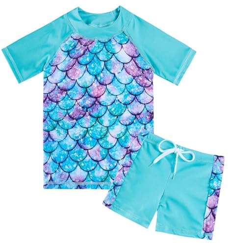 Fanient Badeanzug für Mädchen Blaue Druck Badeanzug Sommer Schnelltrocknende Zweiteiliger Bademode Kinder 7-8 Jahre von Fanient