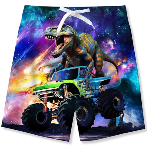 Fanient Badehose Jungen Kinder Badeshorts Funny Galaxie Dinosaur Drucken Boardshorts Jungen Cool Streetstyle Shorts Urlaub Shorts 11-12 Jahre von Fanient