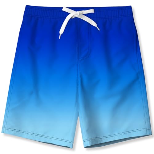 Fanient Badehose Jungen Kinder Blau Badeshorts Schnelltrocknend Boardshorts mit Mesh-Futter Taschen Jungen Sommer Urlaub Shorts 11-12 Jahre von Fanient