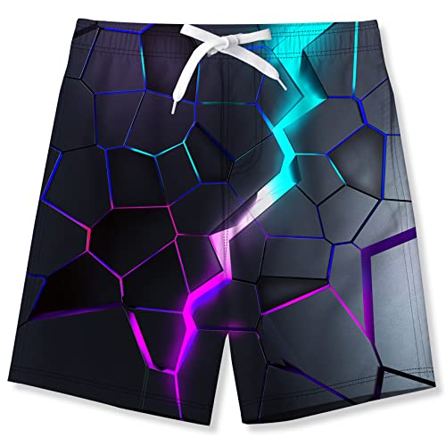 Fanient Badehose Jungen Lava Crack Drucken Shorts Schnelltrocknend Boardshorts mit Netzfutter Taschen Urlaub Shorts 11-12 Jahre von Fanient