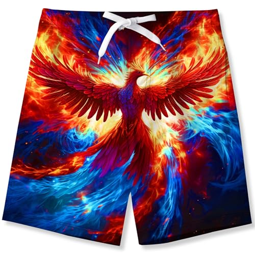Fanient Badehose Jungen Sommer Badeshorts Bunter Phönix Druck Boardshorts Schnelltrocknend Boardshorts mit Netzfutter Taschen 7-8 Jahre von Fanient