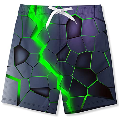 Fanient Badehose Jungen Sommer Badeshorts Lava Grün Drucken Boardshorts mit Netzfutter Taschen Jungen Urlaub Shorts 13-14 Jahre von Fanient