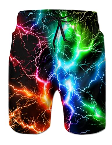 Fanient Badehose für Herren Bunter Blitz Drucken Badeshorts Men Strand Surf Board Shorts Herren Schnelltrocknend Strandkleidung XXL von Fanient