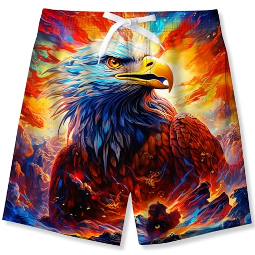 Fanient Badehose für Jungen Funny Bunt Adler Drucken Badeshorts Jungen Sommer Atmungsaktiv Strand Shorts mit Mesh-Futter 7-8 Jahre von Fanient