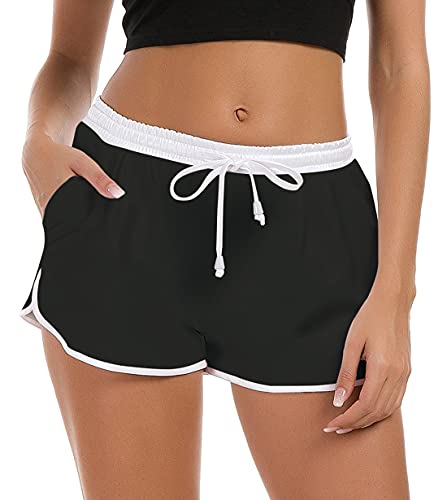 Fanient Badeshorts für Damen Sport Strandshorts Badehose Kurze Sporthose Sommer Schnelltrocknende Boardshorts Wassersport Bikini Hose S Schwarz von Fanient