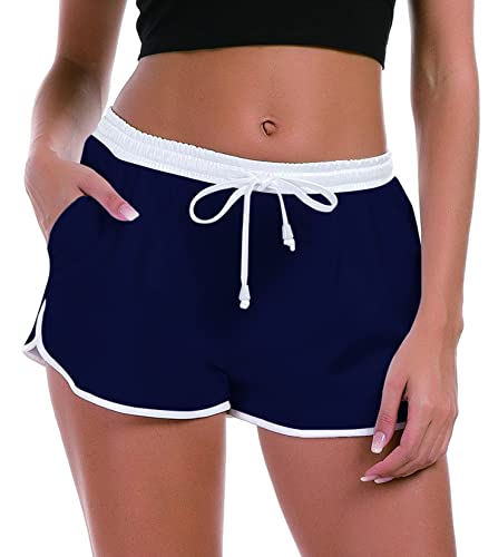 Fanient Beach Shorts Frauen Marineblaue Badehose Verstellbare Taille Schnell trocken Atmungsaktive Leichte Bademode Boardshort von Fanient