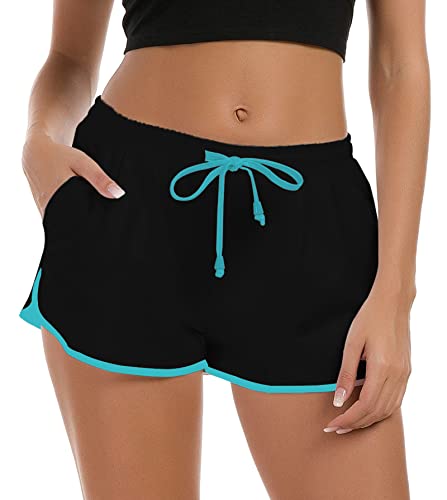 Fanient Damen Badehose Schwarz Blau Boardshorts Mädchen Badeshorts Schnelltrocknend Strandshorts Lässige Sportbekleidung Surf Hawaiian Shorts von Fanient