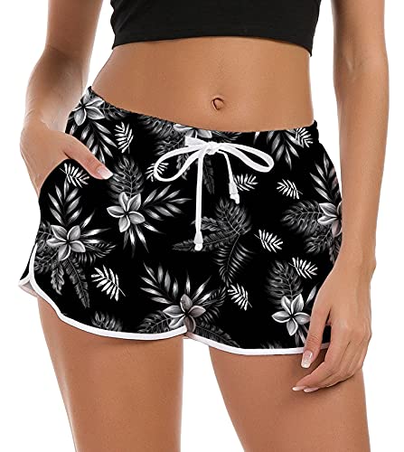 Fanient Damen Damen Junior Mädchen Hawaii Hotpants Shorts Badehose 3D-Blattblume Druck Hawaii-Stil Badehose Unterteil Sommershorts Schnell trocknend Loungewear Shorts zum Laufen Yoga S von Fanient