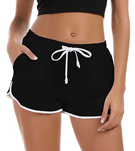 Fanient Damen Einfarbig Schwarz Schwimmshorts Sommer Schnelltrocknend Bademode Badeanzug Bottoms Teenager Mädchen Hawaiian Holiday Lounge Hose M 40-42 von Fanient