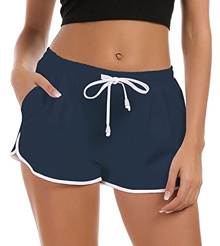 Fanient Damen Mädchen Shorts Badehose Elastischer Bund Lounge Shorts Funny Yoga Running Gym Sportswear Schlafpyjamas Shorts für Frauen Dunkelblau XL von Fanient