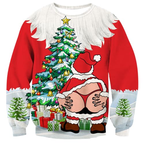 Fanient Damen Weihnachtspullover Herren Lustig Gedruckt Weihnachtsmann Rot Muster Sweatshirts Unisex Neuheit Weihnachten Pullover L von Fanient