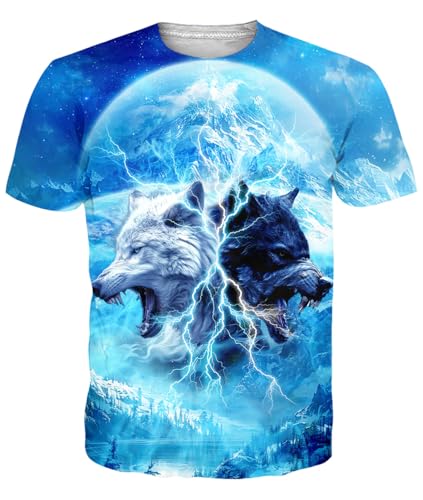 Fanient Damen & Herren 3D Wolf T-Shirt - Blauer M von Fanient