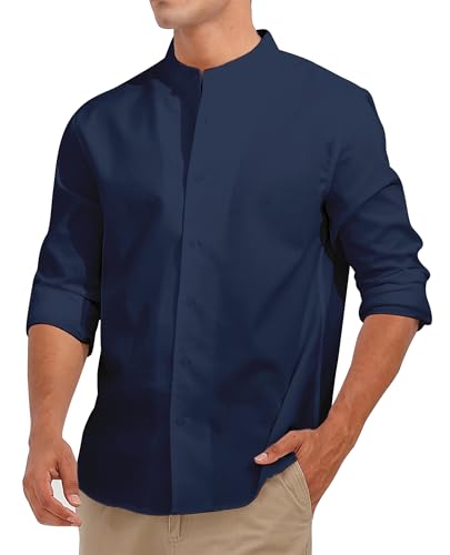 Fanient Hemd Herren Leinenhemd Button Down Langarm Hemden Männer Regular Fit Freizeithemden Stehkragen Anzug Hemd L von Fanient