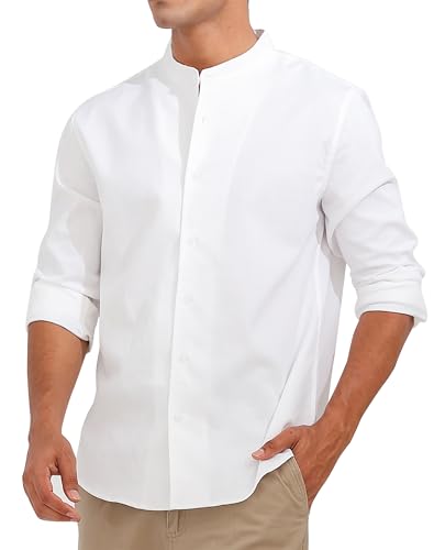 Fanient Hemd Herren Leinenhemd Freizeithemd Casual Leinen Langarm Regular Fit Hemden Stehkragen Langarmhemd XXL von Fanient