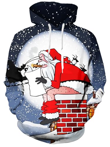 Fanient Herren Damen Weihnachtspullover Lustig Weihnachtsmann Drucken Hoodie Unisex Weihnachts Sweatshirt Langarm Pullover M von Fanient