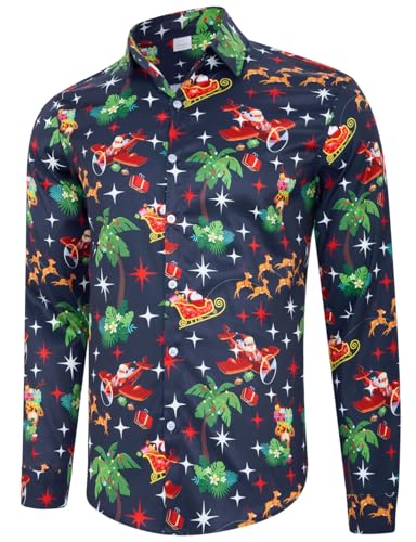 Fanient Herren Hawaiihemd Button Down 3D Gedruckt Weihnachten Hemd Männer Langarm Hemden Button Down Hässliches Hemd L von Fanient
