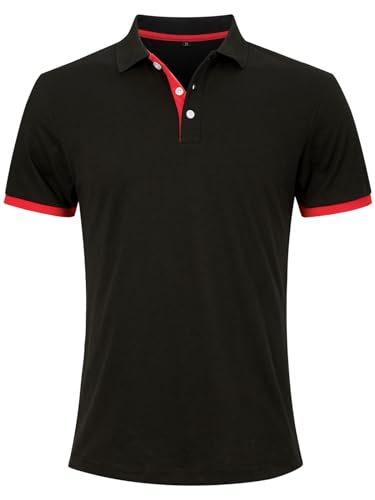 Fanient Herren Polo Hemden T Shirt Herren Poloshirt Kurzarm Patchwork Sommer T-Shirt Men's Polo Shirt Baumwolle Schwarz und Rot M von Fanient