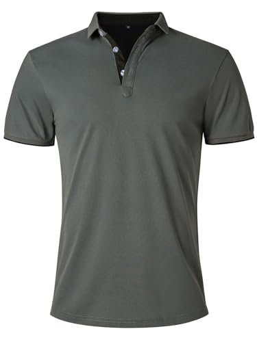 Fanient Herren Polo Shirt Grau/Schwarz Polohemd Kurzarm Baumwolle T-Shirt Basic Polo von Fanient
