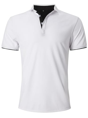 Fanient Herren Poloshirt Business Hemd Slim Fit Bügelfreies schmales Kurzarm Polohemd mit Kent-Kragen Weiß von Fanient