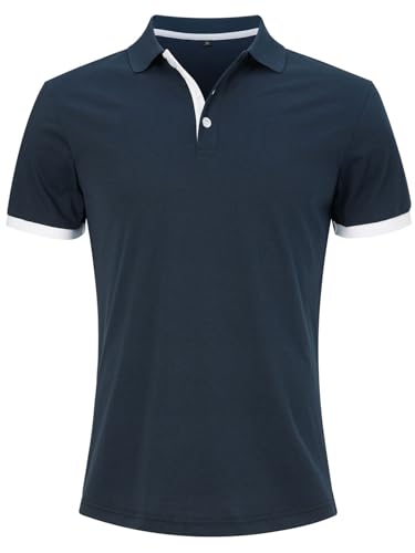 Fanient Herren Poloshirt Polo Polohemd Kurzarmshirt Shirt für Männer Basic Polohemd für Business und Sport Marineblau/Weiß von Fanient