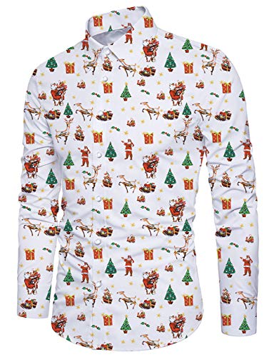 Fanient Herren Weihnachtshemd Lässige Button-Down-Shirts 3D Weihnachtsbaum Bedrucktes Slim Fit-Hemd Hässliches Hemd Xmas XXL von Fanient