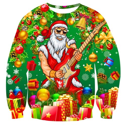 Fanient Herren Weihnachtspullover Unisex Lustiger Muskulöser Weihnachtsmann Druck Pullover Damen Ugly Langarm Weihnachts Sweatshirt S von Fanient