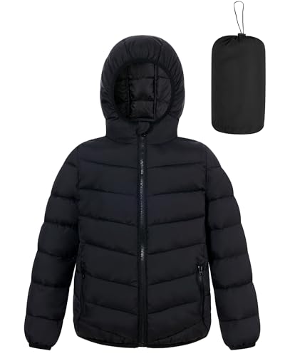 Fanient Jacken für Mädchen Jungen Wintermäntel Lässig Schwarz Kapuzenjacke Kinder Winddicht Jacke mit Reißverschluss 8-9 Jahre von Fanient