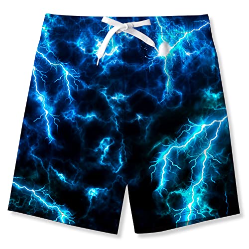 Fanient Jungen Badehose Blauer Blitz Muster Schnelltrocknend UPF 50+ Strand Badeshorts Badeanzug Strandhose mit Mesh Futter von Fanient
