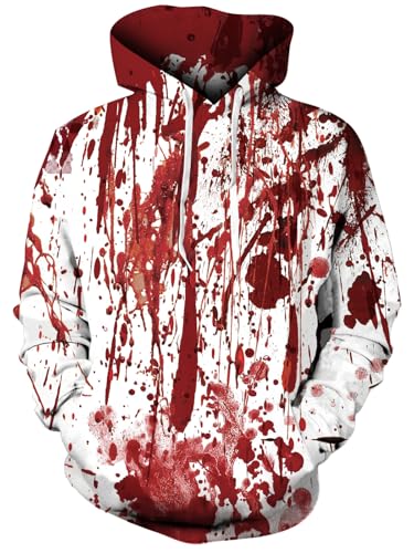 Fanient Kapuzenpullover Herren Halloween Pullover Damen Halloween Blut Hoodie Langarm Fleece Pullover Unisex Halloweenkostüm M von Fanient