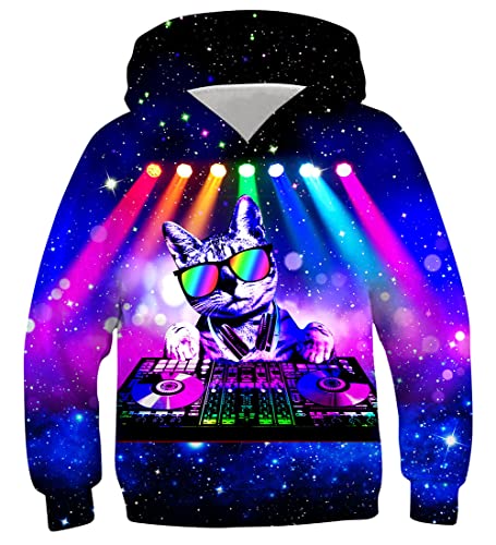 Fanient Kinder 3D Pullover Jungen DJ Katze Druck Hoodies Mädchen DJ Musik Party Sweatshirts Komisch Pullover 14-16 Jahre von Fanient