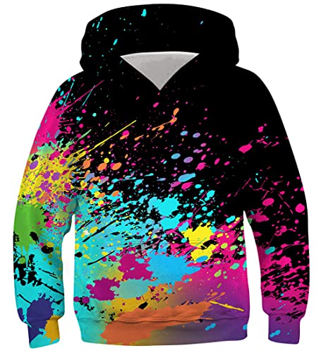 Fanient Kinder 3D Pullover Jungen Farbe Sprühfarbe Druck Hoodies Mädchen Schwarz und Farbe Sweatshirts Komisch Pullover 6-7 Jahre von Fanient