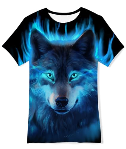 Fanient Kinder Kinder Kurzarm T-Shirt 3D-Druck Wolf Muster Jungen/Mädchen T-Shirt von Fanient
