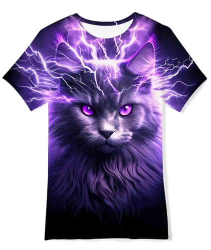 Fanient Kinder Tshirt Jungen Mädchen Tshirts Cool Lila Katze Druck Tshirts Kinder Streetstyle T-Shirt 6-8 Jahre S von Fanient