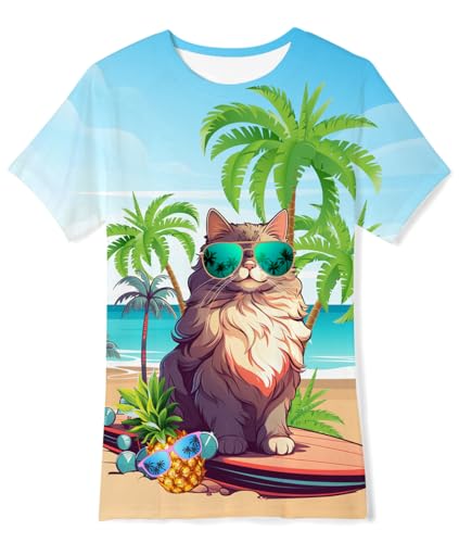 Fanient Kinder Tshirt Jungen Mädchen Tshirts Hawaii Katze Druck Tshirts Kinder Streetstyle T-Shirt 13-14 Jahre XL von Fanient