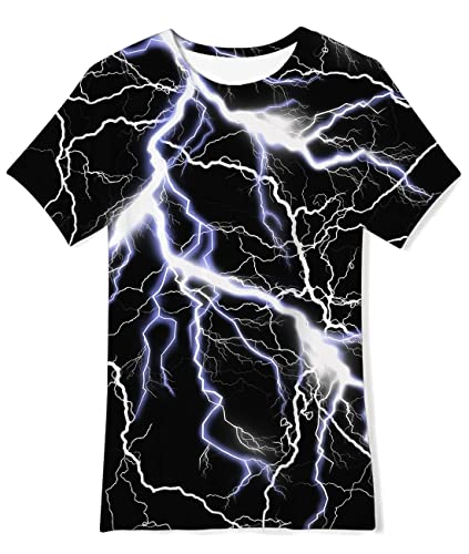 Fanient Kinder Tshirts Jungen Mädchen Unisex Print T-Shirt 3D Weißer Blitz Graphic Lustiges T-Shirt für Sommer Schwarz 13-14 Jahre L von Fanient